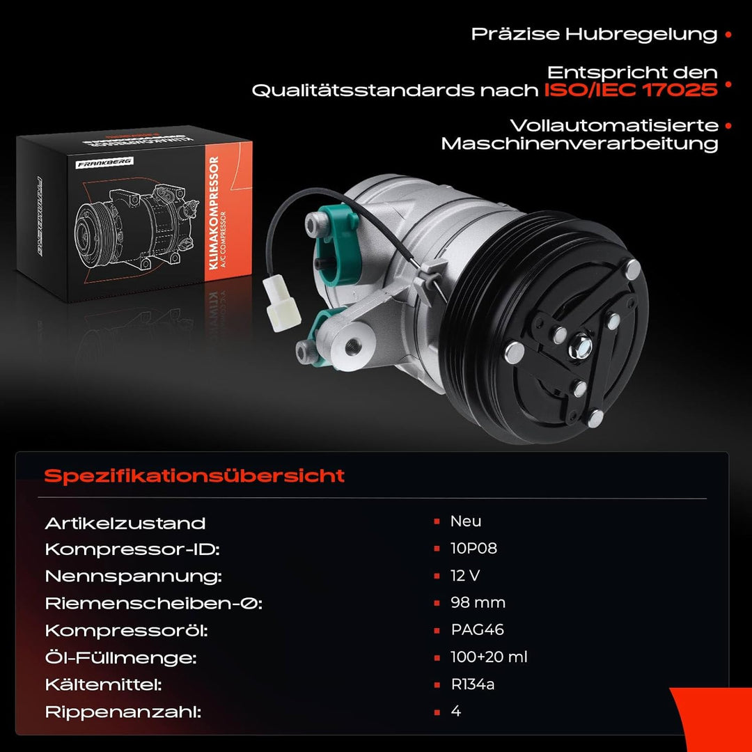 Frankberg Klimakompressor Klimaanlage Kompatibel mit Matiz M200 M250 0.8L Schrägheck 2005-2007 Matiz