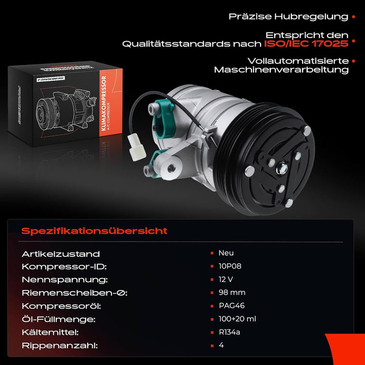 Frankberg Klimakompressor Klimaanlage Kompatibel mit Matiz M200 M250 0.8L Schrägheck 2005-2007 Matiz
