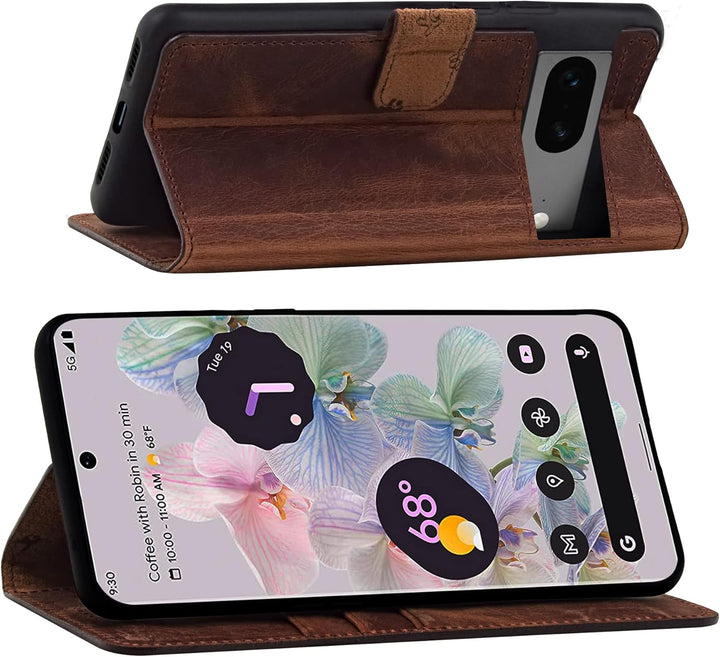 Suncase Book-Style Hülle kompatibel mit Google Pixel 7 5G Leder Tasche (Slim-Fit) Lederhülle Handyta