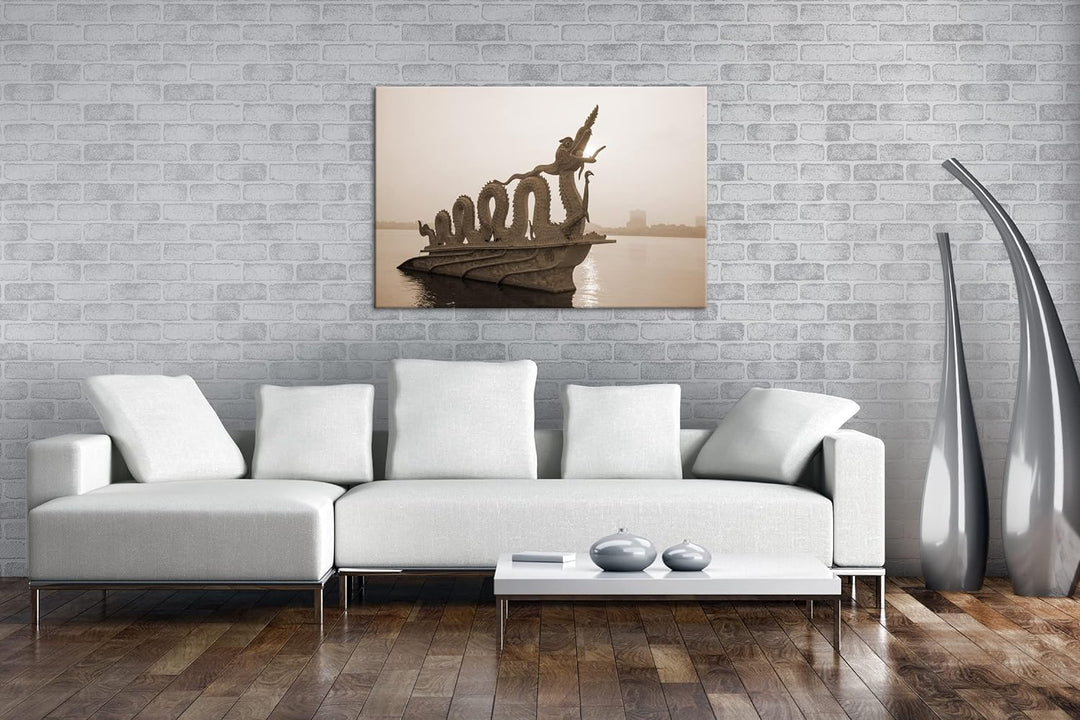 deyoli asiatische Drachen Skulptur Format: 80x60 Effekt: Sepia als Leinwandbild, Motiv fertig gerahm