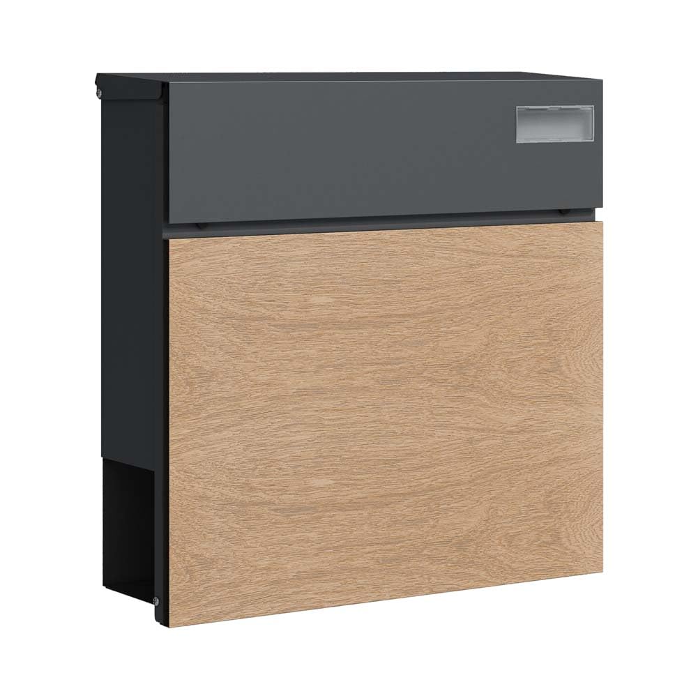 SCHARTEC Briefkasten SPB-6 Holz Design hell & anthrazit mit Zeitungsfach modern & gross Wandbriefkas