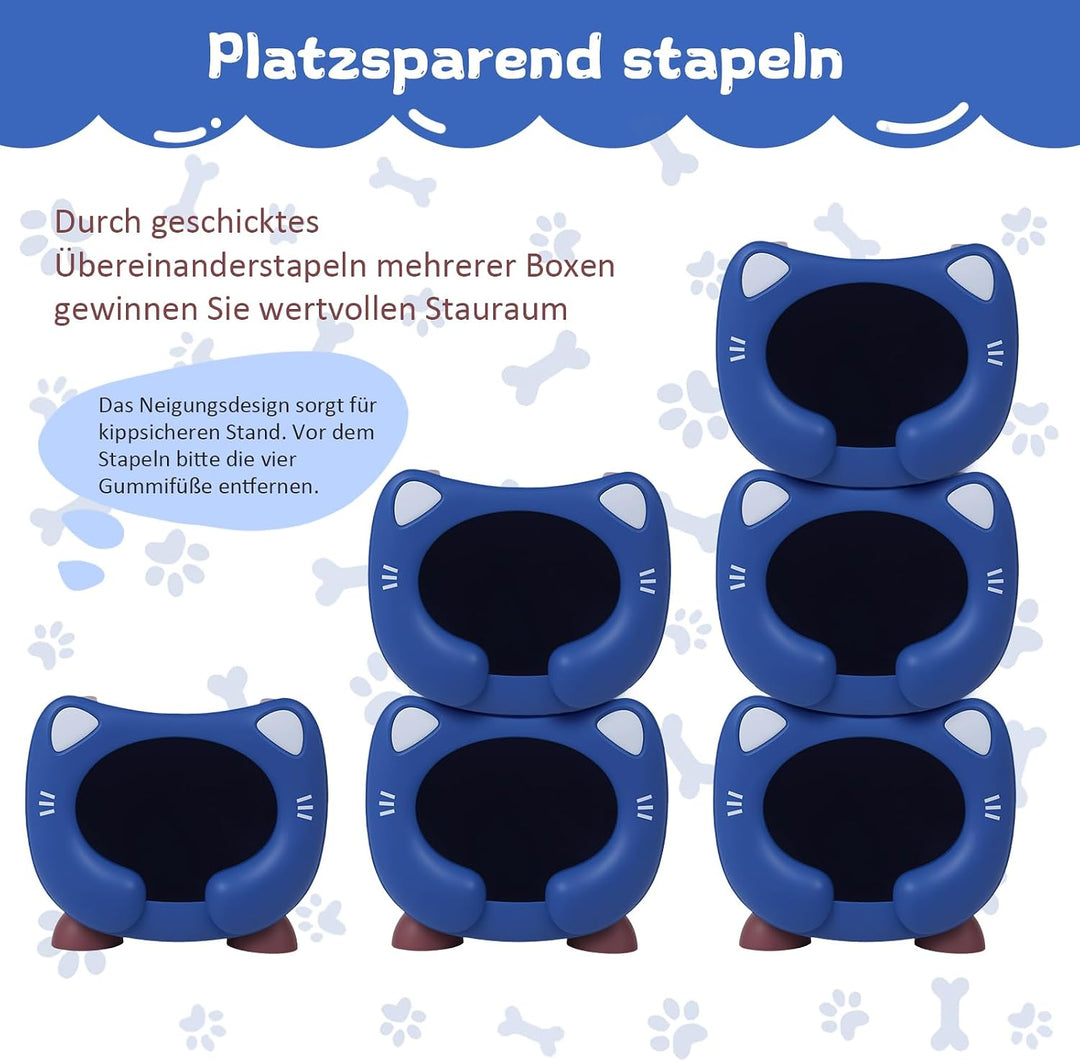 Spielzeug Aufbewahrungsbox Stapelbar Kinderzimmer Plastik Kiste Katzendesign Blau, Blau