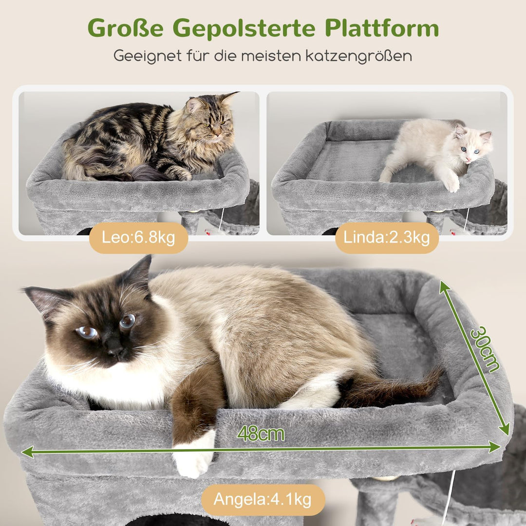 Globlazer Kratzbaum Stabil Passform Ecke hoch 168 cm mit 3 Katzenhäus, Grosse Gepolsterte Plattform,