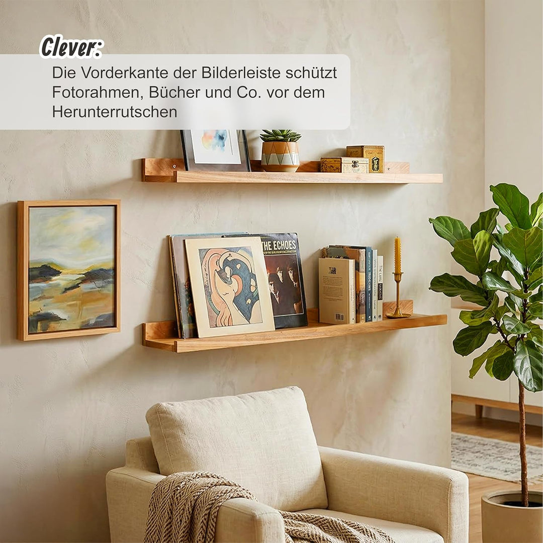 Relaxdays Wandregal, HxBxT: 5 x 80 x 15 cm, Walnussholz, Schweberegal für Bilderrahmen &amp; Deko, Bilde