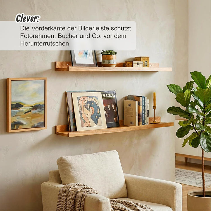 Relaxdays Wandregal, HxBxT: 5 x 80 x 15 cm, Walnussholz, Schweberegal für Bilderrahmen &amp; Deko, Bilde