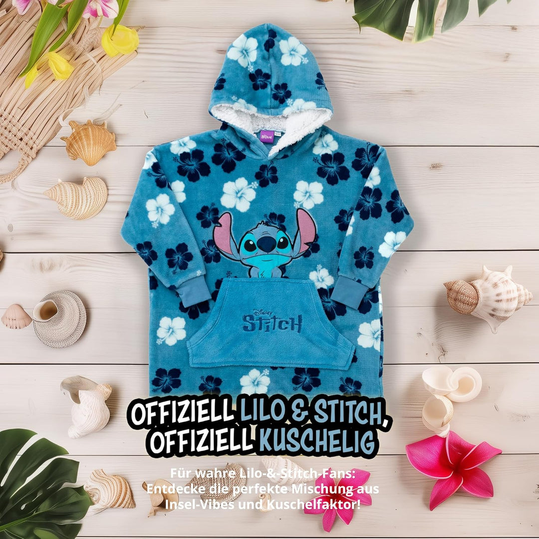 United Labels Disney Lilo & Stitch Oversize Hoodie Decke mit Ärmeln und Kapuze für Mädchen, Blau, Ku