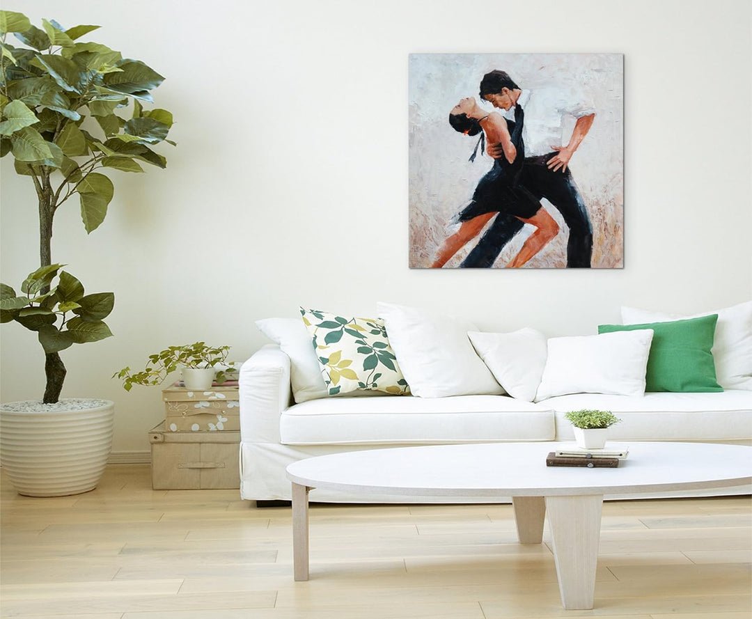 Sinus Art Wandbild 90x90cm Digitales Gemälde – Tangotänzer mit weissem Hintergrund auf Leinwand für