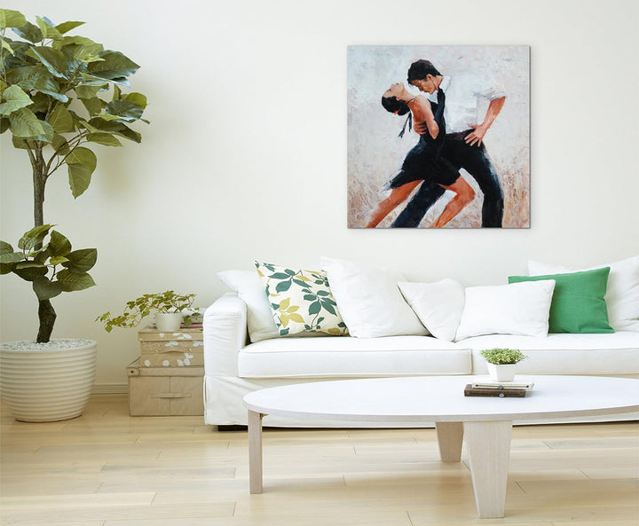 Sinus Art Wandbild 90x90cm Digitales Gemälde – Tangotänzer mit weissem Hintergrund auf Leinwand für
