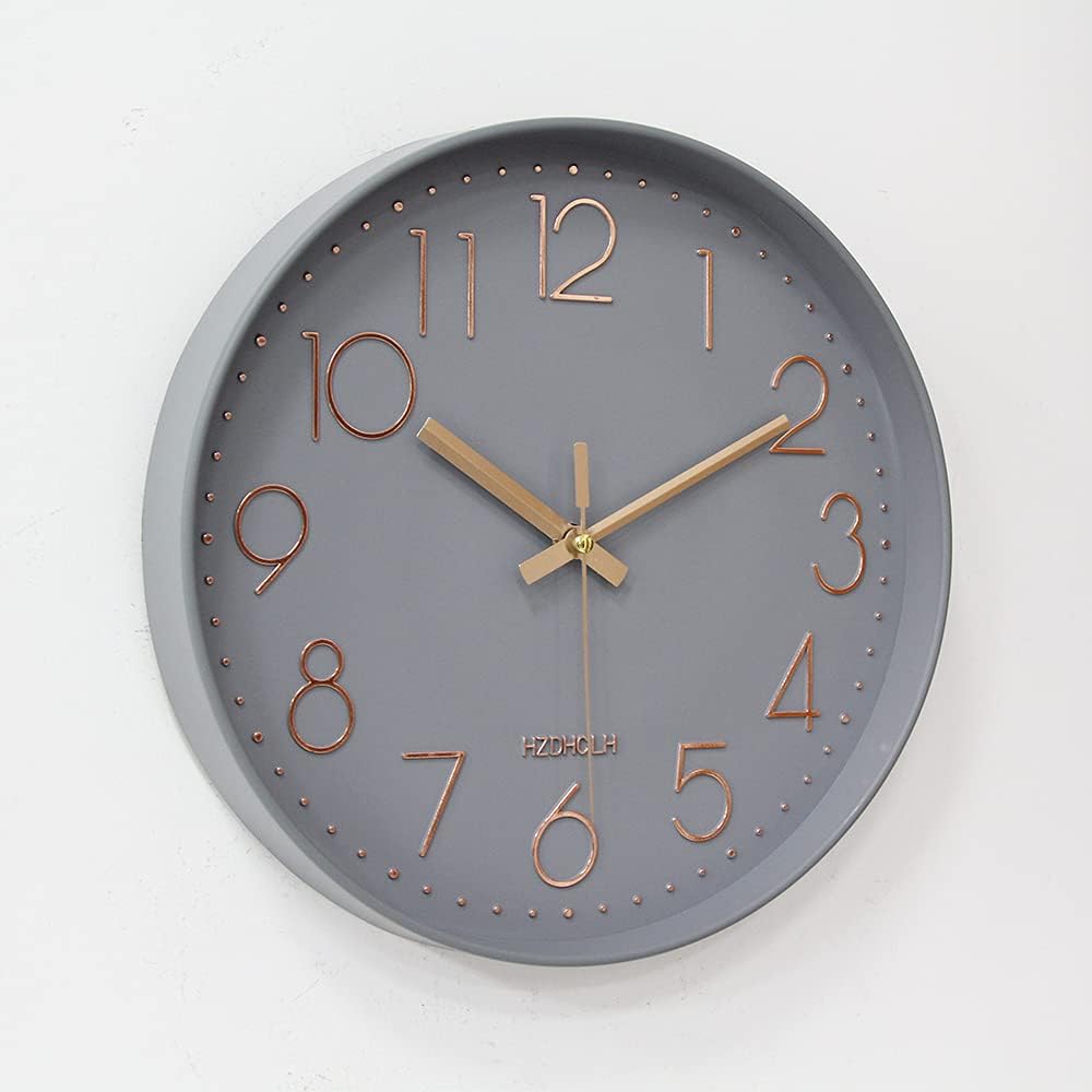 HZDHCLH 30cm Gross Wanduhr lautlos ohne Ticken für Zuhause, Küche, Büro und Schule (Aschgold), Aschg