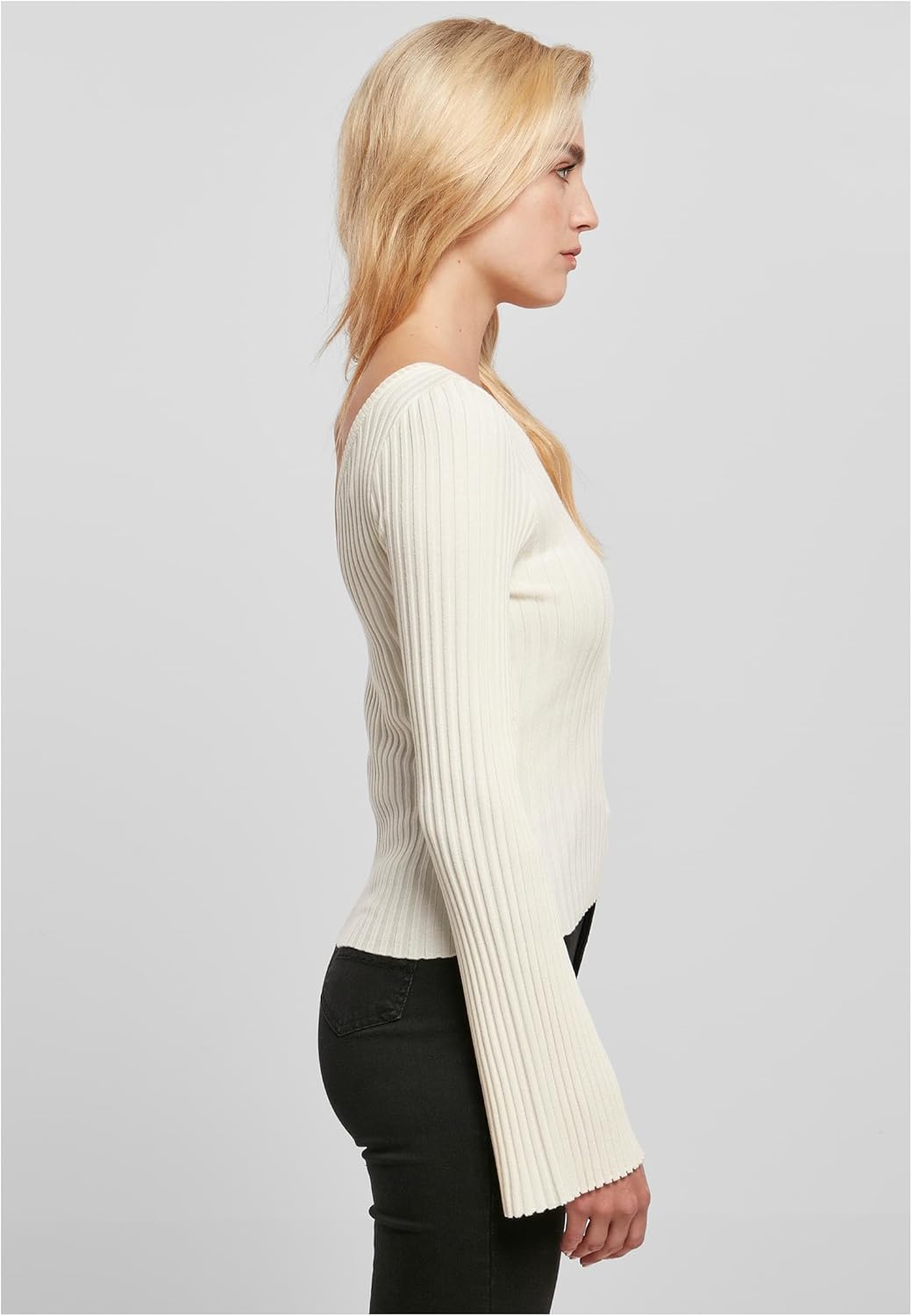 Urban Classics Damen Ladies Short Rib Knit One Sleeve Sweater Sweatshirt S Whitesand, S Whitesand