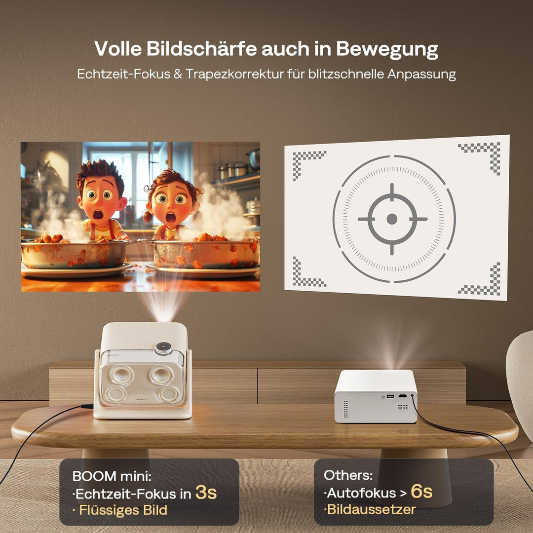 Aurzen Boom Mini 4-in-1 Smart Beamer mit Google TV, 4K Unterstützt Heimkino &amp; Outdoor Projektor, 20W