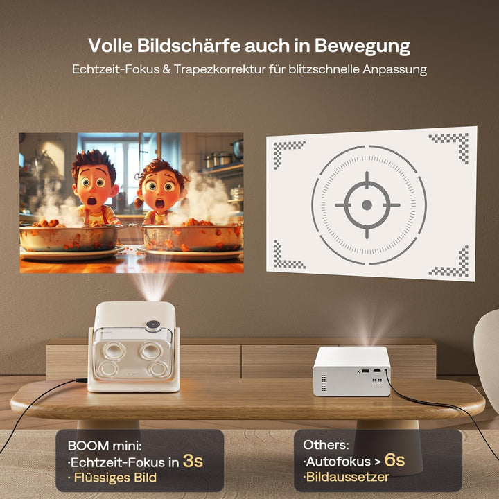 Aurzen Boom Mini 4-in-1 Smart Beamer mit Google TV, 4K Unterstützt Heimkino &amp; Outdoor Projektor, 20W