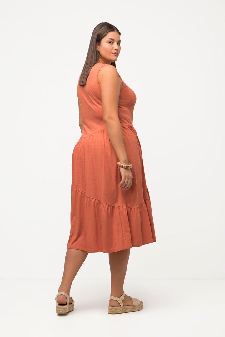 Ulla Popken Damen grosse Grössen Übergrössen Plus Size Midikleid, A-Linie, V-Ausschnitt, ärmellos, B