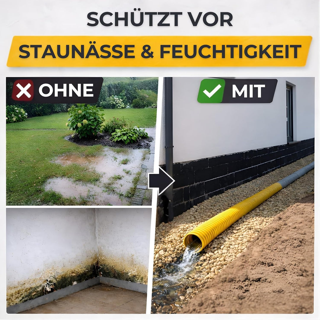 Drainagerohr DN100 10m flexibel &amp; perforiert – PVC Sickerrohr gewellt und geschlitzt – schützt vor S