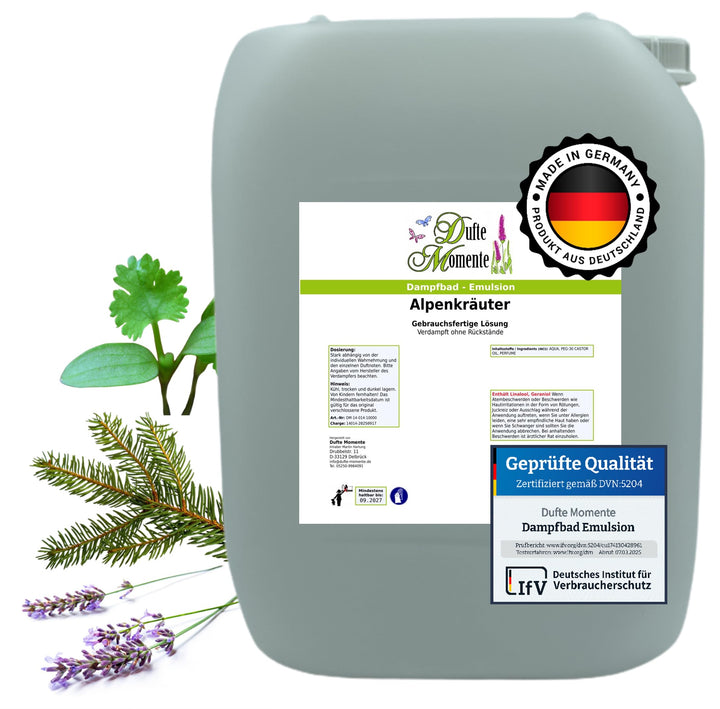 Dufte Momente Dampfbad-Emulsion 10 Liter Alpenkräuter | Gebrauchsfertig | Hochwertige Formel | Für g