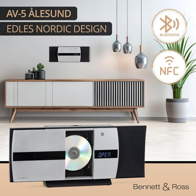 Bennett & Ross Ålesund Vertikal Stereoanlage - HiFi Microanlage mit CD-Player, MP3, UKW-Funktion, US