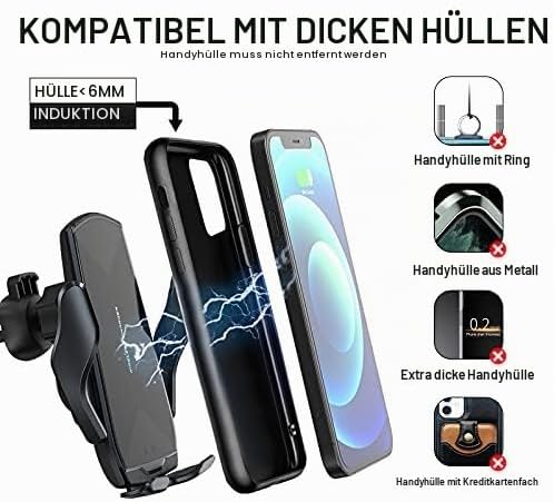 Wireless Car Charger, 15W Qi Fast Charging Auto-Clamping Car Mount Air Vent Phone Holder for iPhone