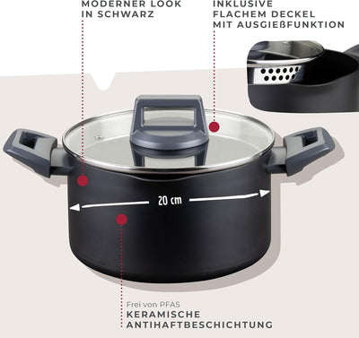 Fackelmann Kochtopf Statement 20cm – Topf mit keramische Beschichtung – Recyceltes Aluminium mit Ant