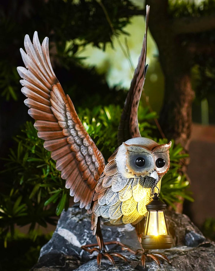 Metall Eule Figuren mit Solarlampen Deko Wohnzimmer und Gartendeko: Eulen Vogel Gartenfiguren für Dr