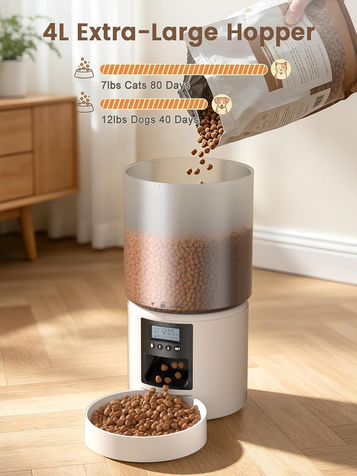 Futterautomat Katze 4L mit Timer, Katzenfutter Automat programmierbar 1–6 Fütterungen Portionskontro