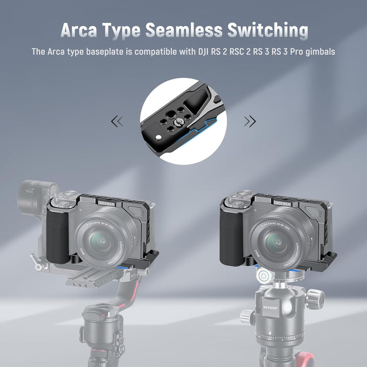 NEEWER ZV-E10 Kamerakäfig mit Silikongriff, 1/4" Gewinde, 3/8" ARRI Positionierungslöcher, Arca Typ