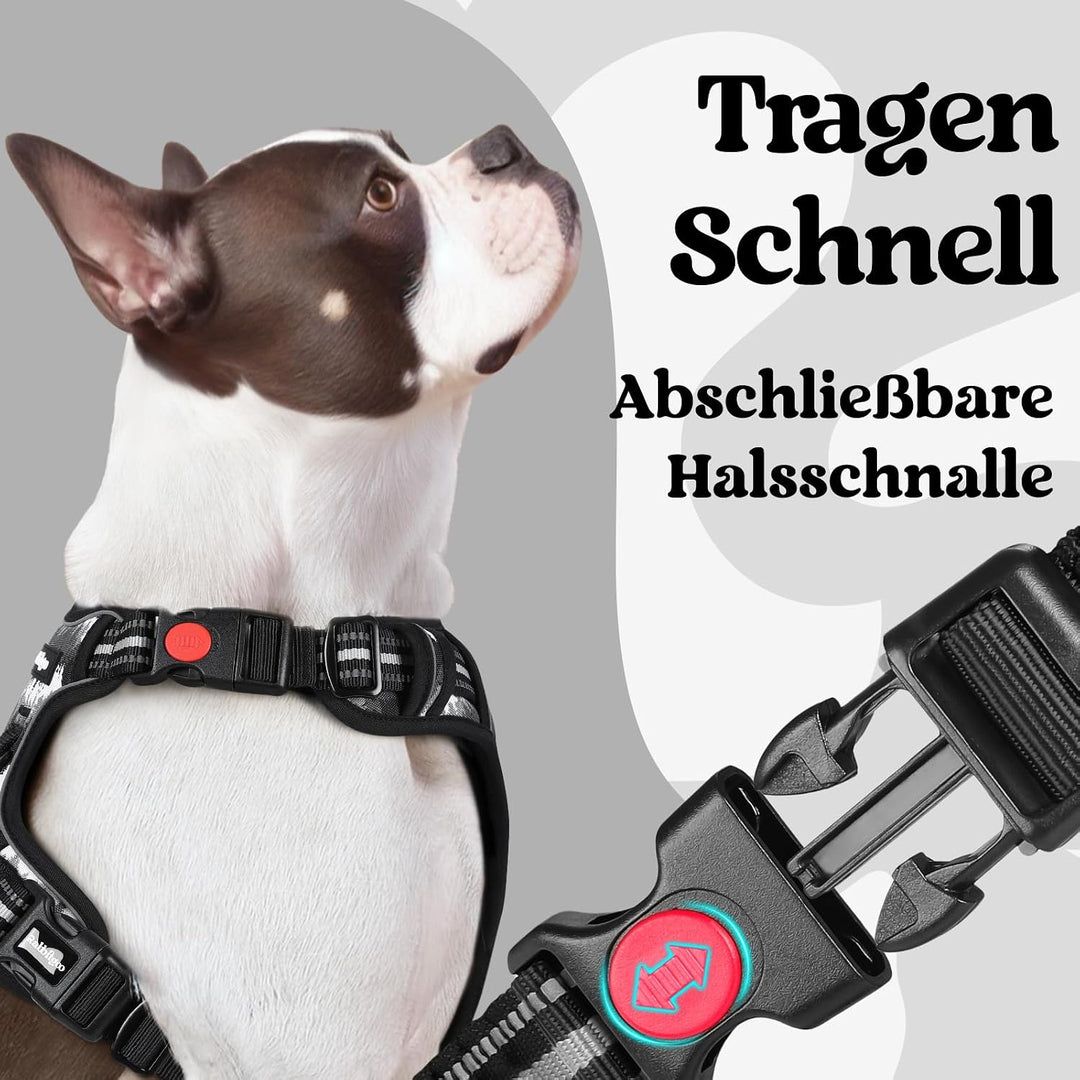rabbitgoo Hundegeschirr Grosse Hunde Leichtes Anlegen, XL, Bergschwarz | Anti Zug, Ohne Kopfdurchzug