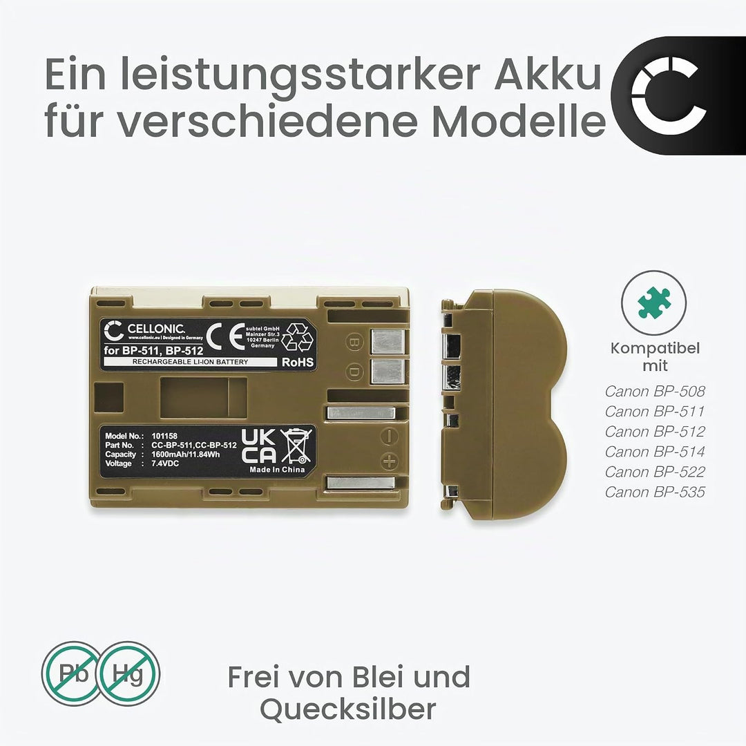 CELLONIC 2X Kamera Ersatzakku BP-511,-512,-514,BP-508 für Canon EOS 5D EOS 50D, EOS 40D, EOS 30D 300