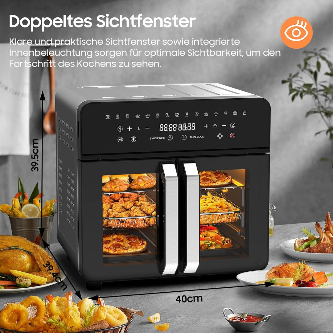 iceagle Heissluftfritteuse 23L Dual Zone - XXL Airfryer mit French Door | Heissluftfritteuse Ofen mi
