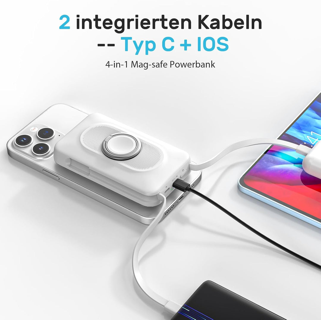 Powerbank für Magsafe 20000mAh 22.5W Magnetische Power Bank 4-in-1 Schnellladen mit Type-C/IOS Kabel