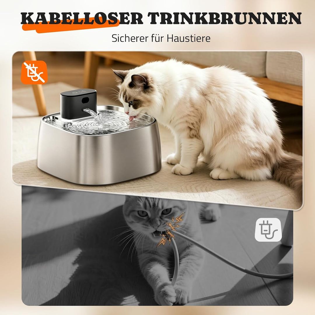 ROTTOGOON Katzenbrunnen Kabellos, 3,2L Trinkbrunnen mit Bewegungssensor | Katzentrinkbrunnen Edelsta