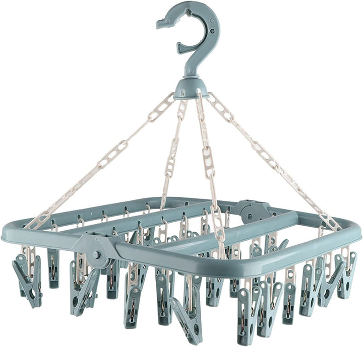 360 Grad Rotierender Waschkleiderbügel mit 32 Clips Windproof -Haken Klappbares Trocknungsregal für
