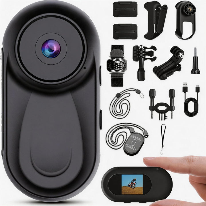 Mini Action Cam 1080P,Action Camera,Tragbare Kamera mit 360° Drehbarem Clip und Magnetclip,Mini K-Am