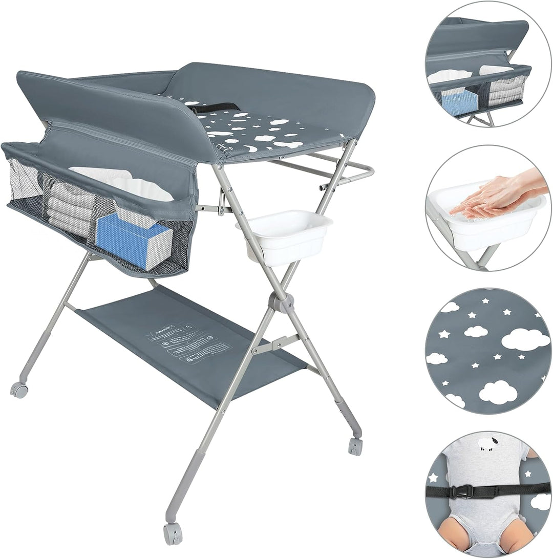 Kedia Baby Wickeltisch, Multifunktions-Wickelkommode, Babypflegetisch, Mobiler Wickeltisch mit Ablag