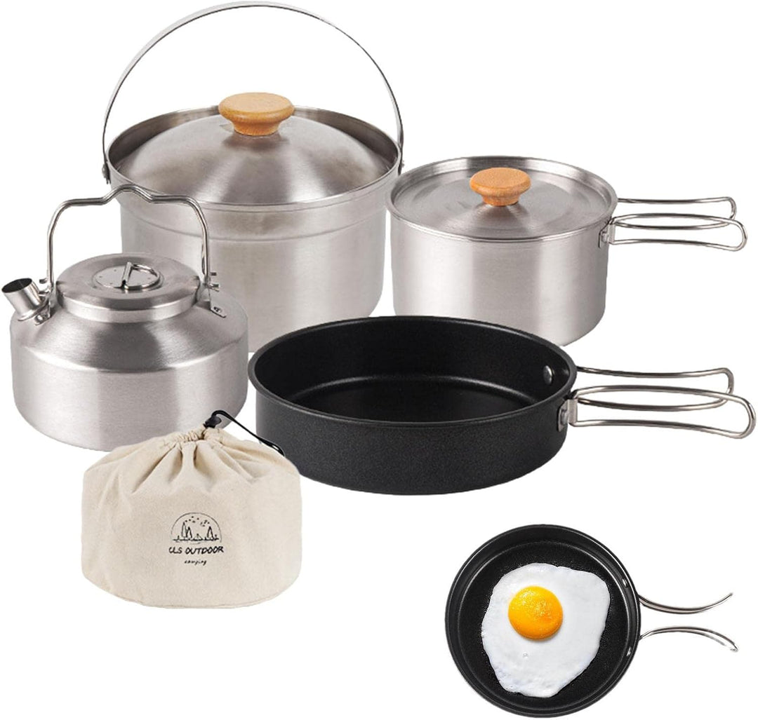 Outdoor Kochgeschirr Set, Camping Kochgeschirr Set aus Edelstahl, Faltbare Kochtopf Hängetopf Wasser