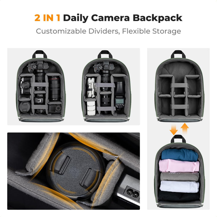 K&F CONCEPT Kamerarucksack Fotorucksack Kompakt & Leicht mit Regenschutz, Camera Backpack für Spiege