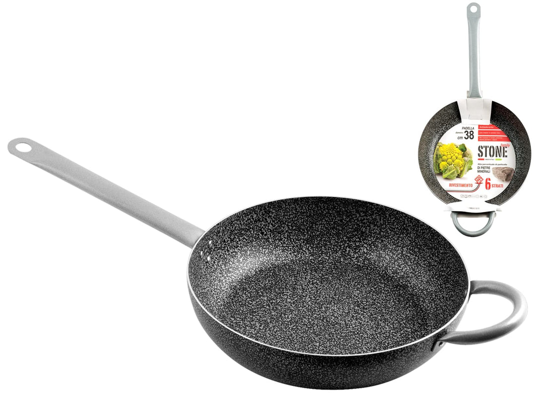 Home Family Stone Antihaft-Bratpfanne mit Griff, Stein, Schwarz/Grau, 38 cm