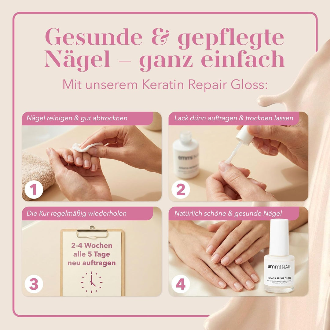 Emmi-Nail Keratin Repair Gloss 12ml - Pflegender Kur-Lack Nagelhärter - HEMA-frei, Lufttrocknend, Na