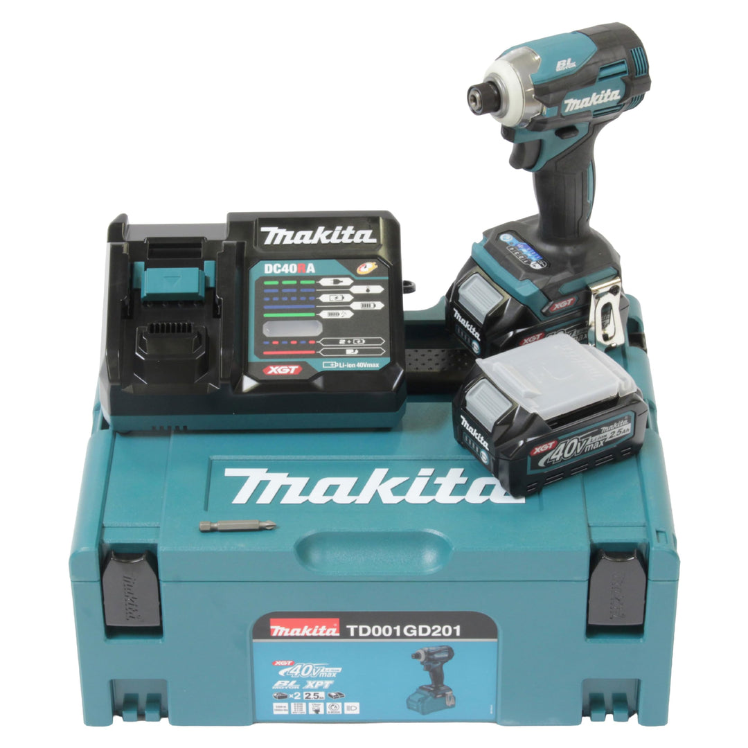 Makita TD001GD201 Akku-Schlagschrauber 40V max. / 2,5 Ah, 2 Akkus + Ladegerät im MAKPAC Petrol mit 2