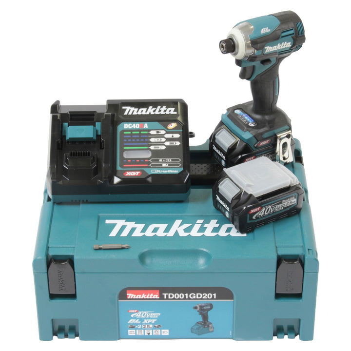 Makita TD001GD201 Akku-Schlagschrauber 40V max. / 2,5 Ah, 2 Akkus + Ladegerät im MAKPAC Petrol mit 2