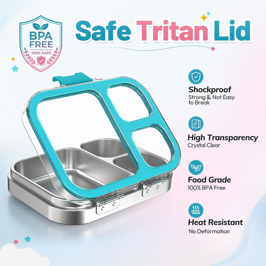 VITONIS Edelstahl Brotdose Lunchbox mit 3 Fächern, Bento Lunch Box Kinder Auslaufsicher BPA frei, Sp