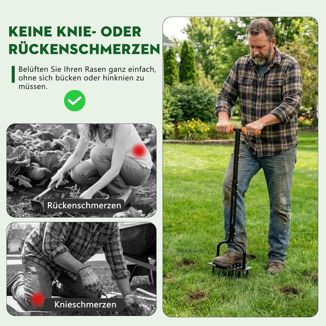 Handvertikutierer Rasenlüfter, Aerifizierer für Rasen Hohlspoon mit 20 Spikes (16 + 4 Hohlzinken), r