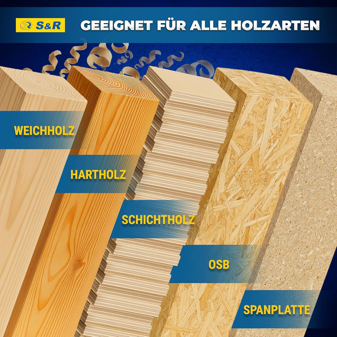 S&amp;R Holzbohrer-Set, Dübelbohrer-Satz 25-tlg 1-13 mm, Industriequalität, HSS-G 4241 Stahl, TiN-Beschi
