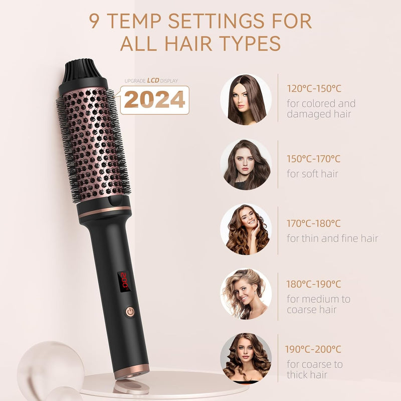 Thermal Brush 3 in 1 38 mm UKLISS Lockenbürste, LCD-Anzeige 120-200℃, Heisse Bürste Erzeugt Wurzelvo