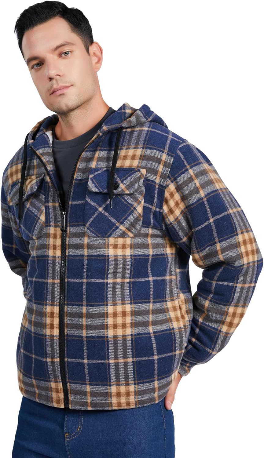 SwissWell Herren Hemdjacke Verdicken Kariertes mit Zipper Flanelljacke Plüschfutter Freizeit Gefütte