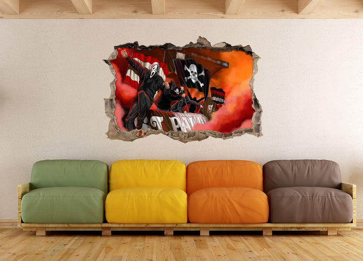 Ultras St. Pauli mit Totenkopf Flagge, 3D Wandsticker Format: 92x62cm, Wanddekoration, 92x62