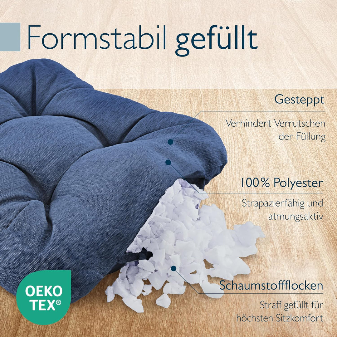 Beautissu 2er Set Premium Stuhlkissen 40x40 cm Dunkelbau – UV-beständig &amp; Robust Sitzkissen Outdoor
