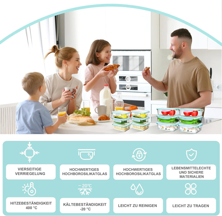 12er Vorratsbehälterset aus Glas, Glas-Frischhaltedosen,Aufbewahrungsbehälter für Küche und Restaura