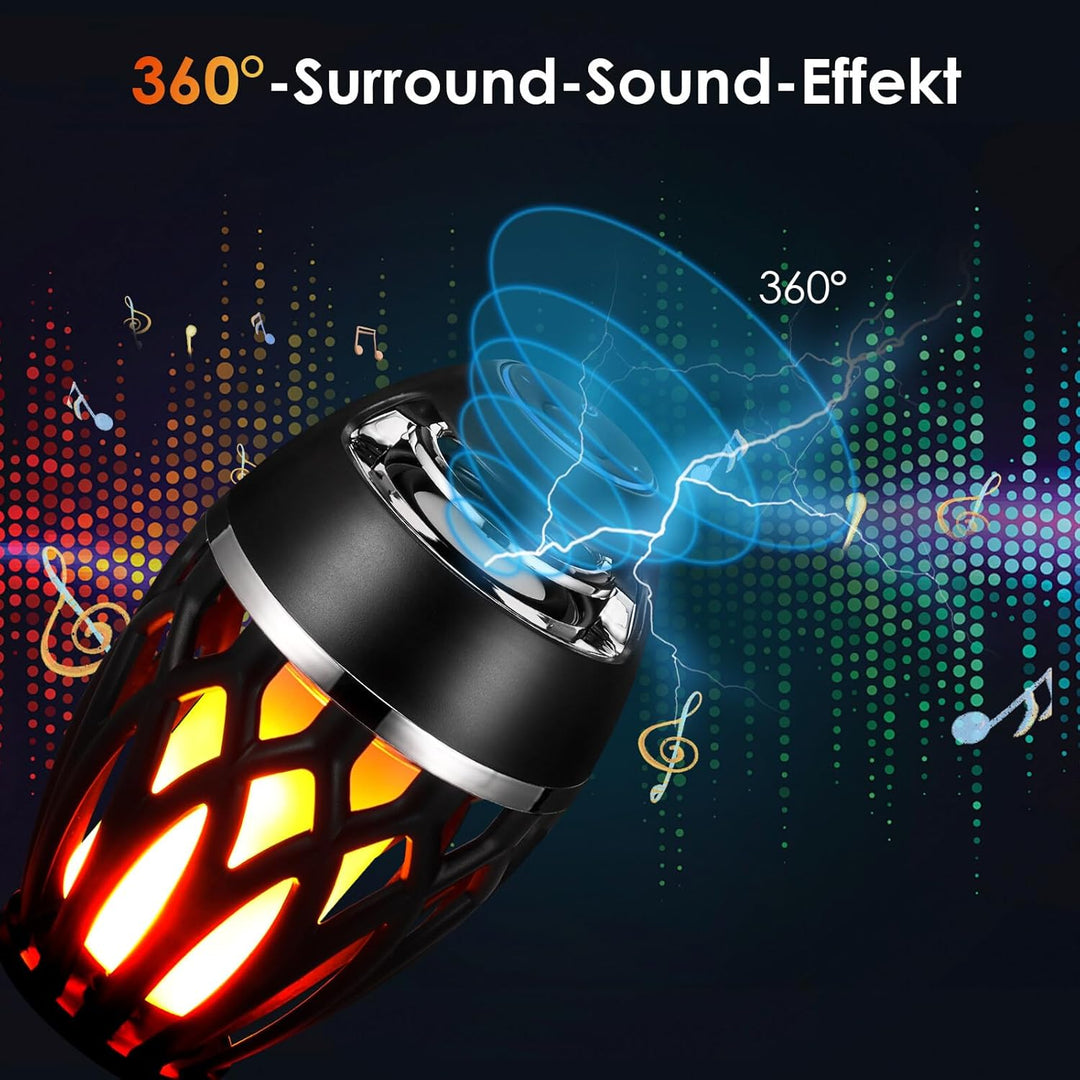 Bluetooth Lautsprecher mit LED Flammenlicht, Wasserdichte Kabellose Lautsprecher, Bluetooth 5.0 Kabe
