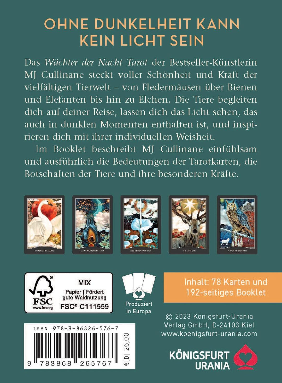 Wächter der Nacht Tarot: 78 Tarotkarten (Krafttiere Tarot, Fledermaus, Elster, Biene... Tiertarot De