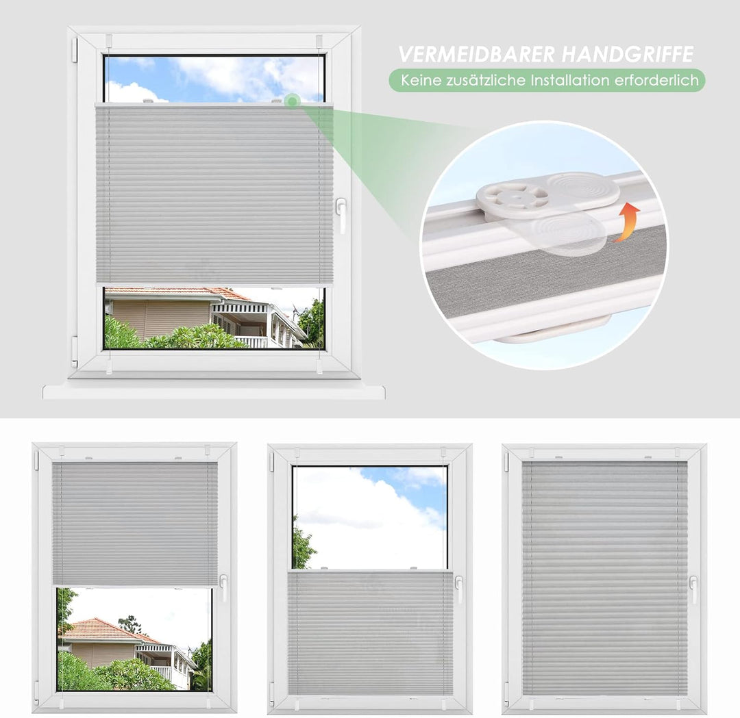 bobodeco Plissee ohne Bohren Klemmfix Faltrollo Jalousie Grau 55x150cm (BxH), Plisseerollo Sichtschu
